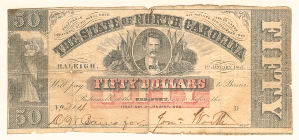 The State of North Carolina - CRISWELL-117 - Obsolete Banknote - Currency